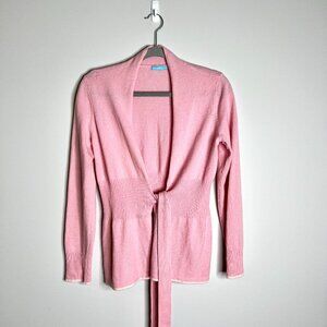 J. McLaughlin 100% Cashmere Pink Tie-Front Long Sleeve Cardigan Sweater Sz Small